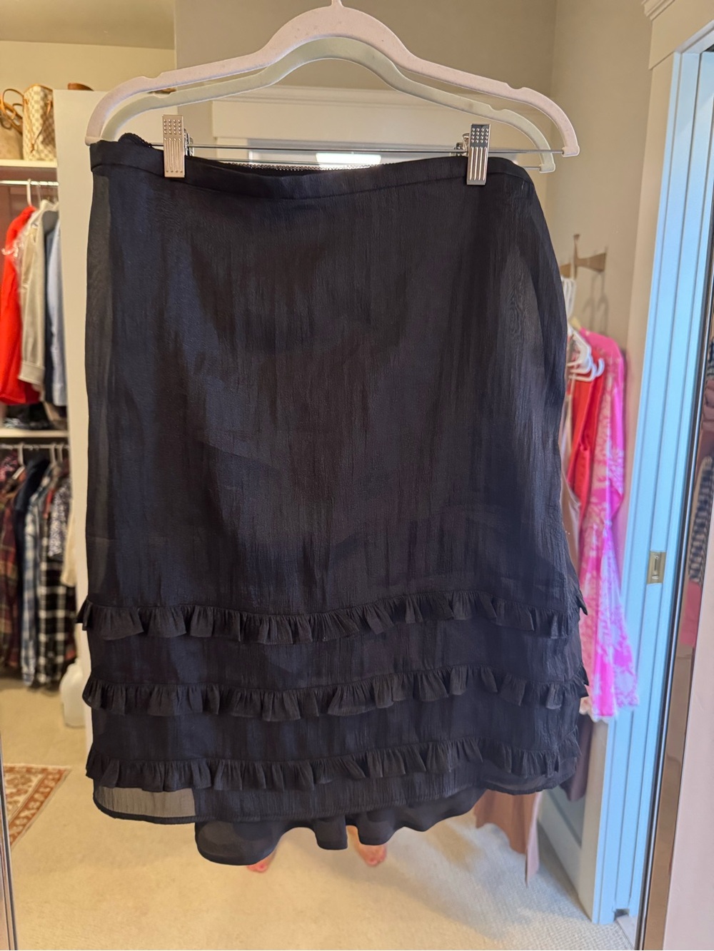 J. Crew Black Ruffle Tiered Midi Skirt